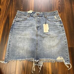 NWT A Loves A Denim Mini Skirt Frayed Hem Size 32